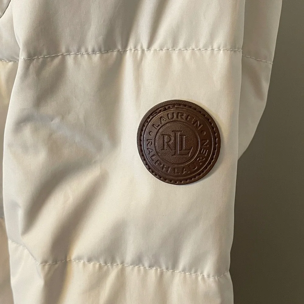 Lauren Ralph Lauren Women's Puffer‎ Coat Cream Full Zip Mid Length Size S